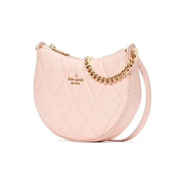 New Kate Spade Carey Zip Top Crossbody Quilted Smooth Leather Conch Pink - Picture 2 of 5